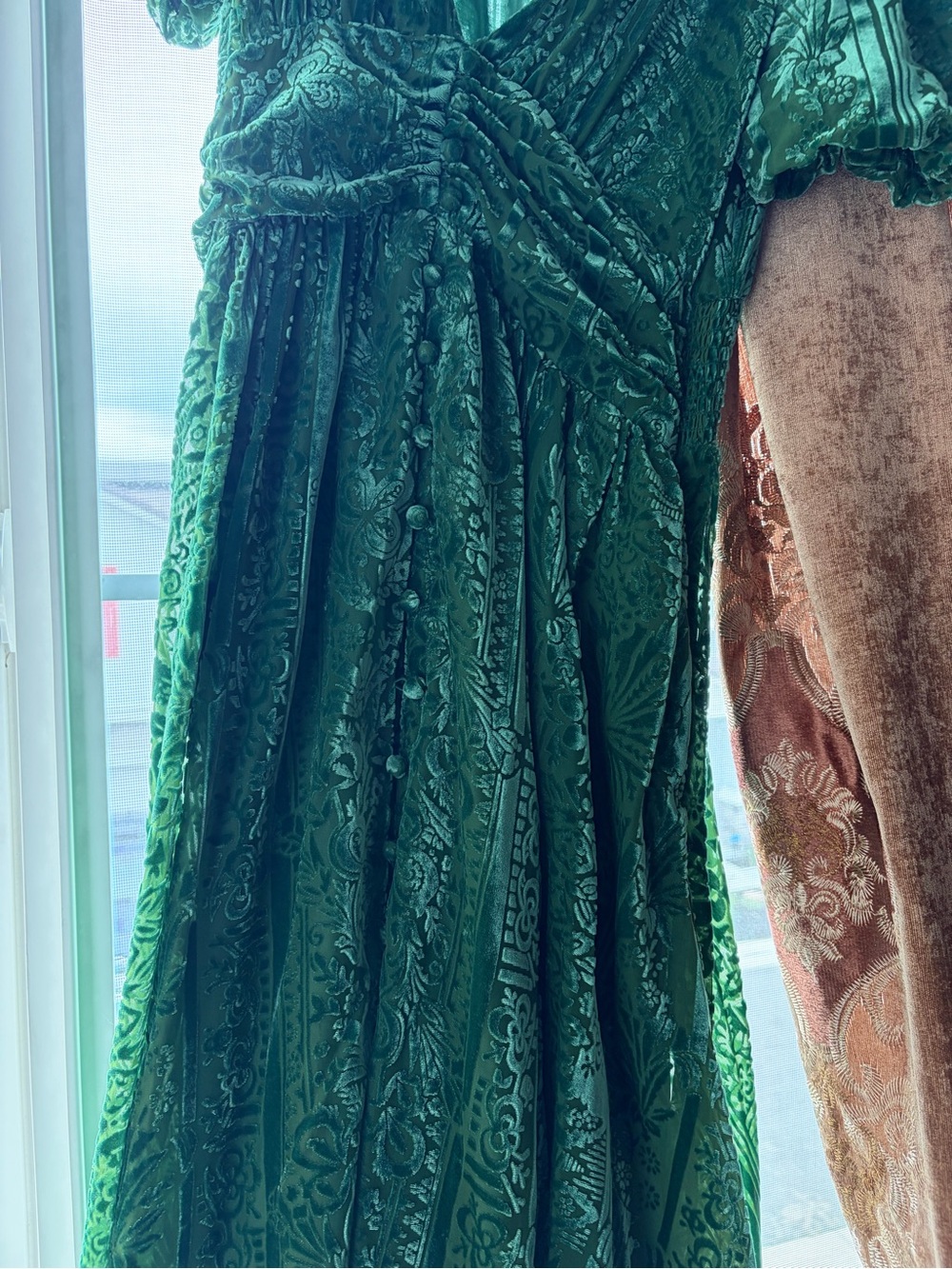 Anthropologie Emerald Green Velvet Burnout Maxi Dress